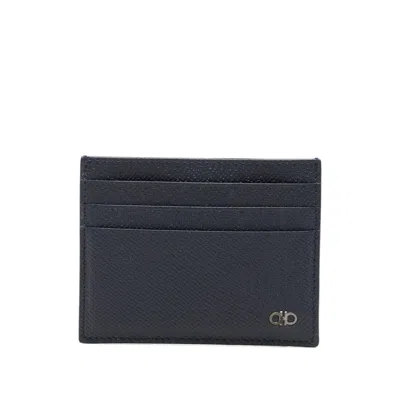 Ferragamo Gancini Grained-leather Cardholder In Blue