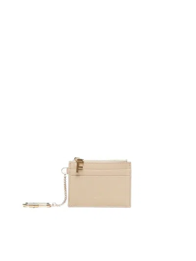Ferragamo Leather Cardholder With Key-chain In Beige