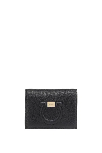 Ferragamo Small Gancini Leather Wallet In Black