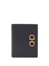 Ferragamo Bifold Calfskin Wallet Gancini Logo In Navy