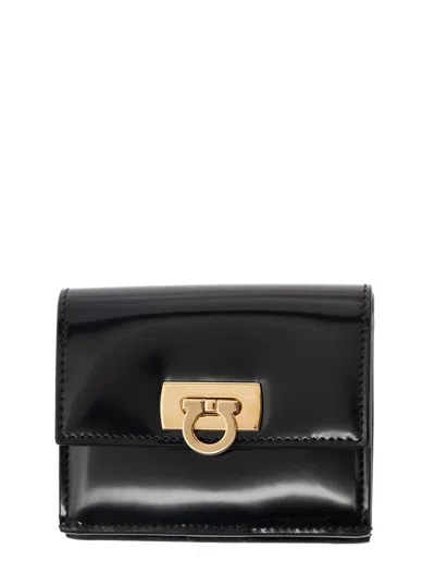 Ferragamo 'wanda' Black Wallet With Gancini Closure In Patent Leather Woman In Multicolor
