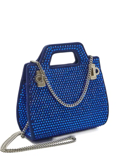 Pre-owned Ferragamo Wanda Crystal Suede Mini Bag In Blue