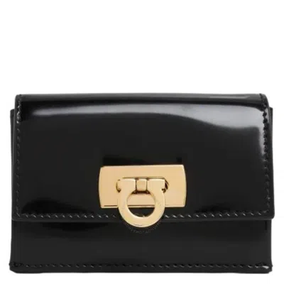 Ferragamo Wanda Gancini Clasp Card Case In Black