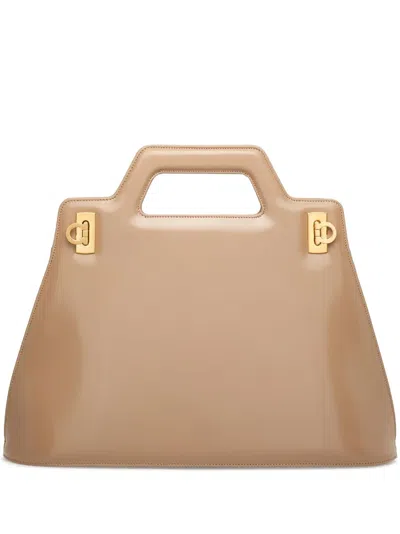 Ferragamo Wanda Leather Tote Bag In Neutrals