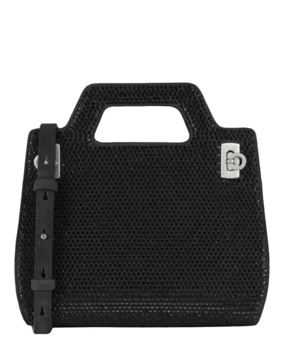 Ferragamo Wanda Mini Stain And Strass Top-handle Bag In Black