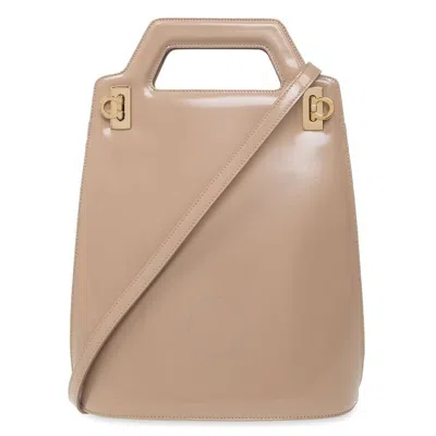 Ferragamo Wanda North-south Top Handle Bag In White/beige
