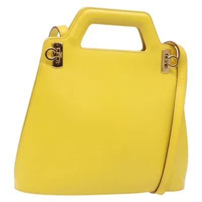 Pre-owned Ferragamo Wanda Top Handle Shoulder Bag Leather Leather Handbag () In Yellow