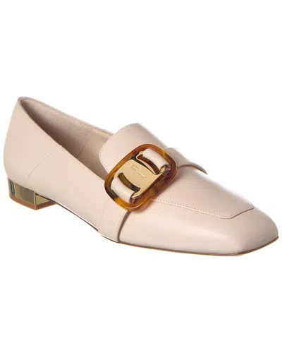 Ferragamo Wang Leather Loafer In White