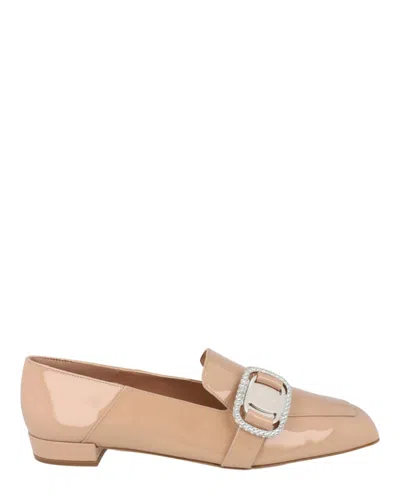 Pre-owned Ferragamo Wang Patent Leather Loafers (women's) Sneakers In Beige Khaki