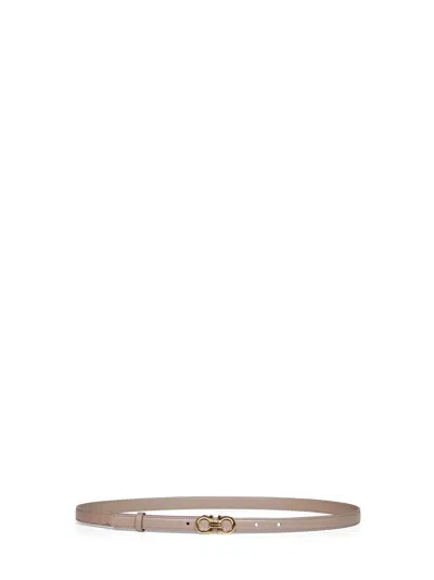 Ferragamo Warm Taupe Calf Leather Gancini Belt In Red