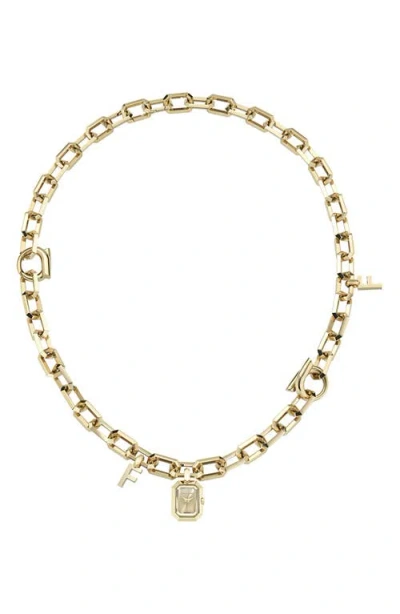 Ferragamo Watch Charm Chain Link Necklace In Gold