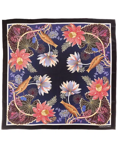 Ferragamo Water Lilies Print Silk Scarf In Burgundy