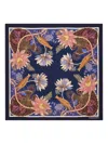 Ferragamo Water Lilies Print Silk Scarf In Blue