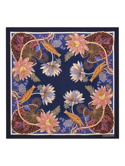 Ferragamo Water Lilies Print Silk Scarf In Multi