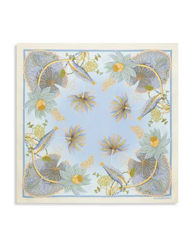 Ferragamo Water Lillies Square Silk Scarf In Blue