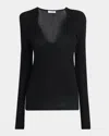 Ferragamo Wavy Scoop-neck Long-sleeve Top In Nero