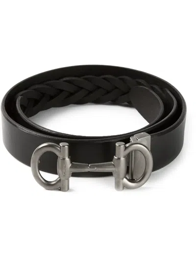 Ferragamo Weave Detail Belt In Black