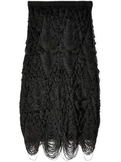 Ferragamo Weaved Fringed Skirt In Black