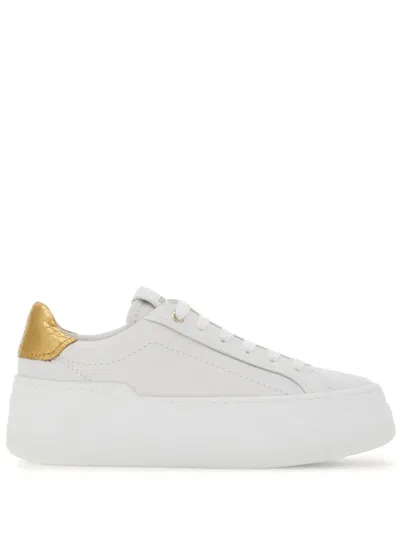 Ferragamo Leather Sneakers With Contrasting Heel Tab In Neutrals