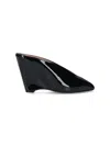 Ferragamo Leather Mules With Wedge Heel And Glossy Finish In Black