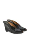 Ferragamo Leather Mules With Wedge Heel And Glossy Finish In Black