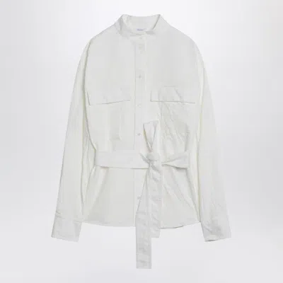 Ferragamo White Belted Shirt In Cotton Blend Women