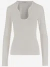 Ferragamo Cotton Top With Shaped Neckline In Neutral