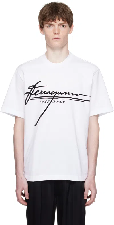 Ferragamo Signature Velvet Logo T-shirt In White