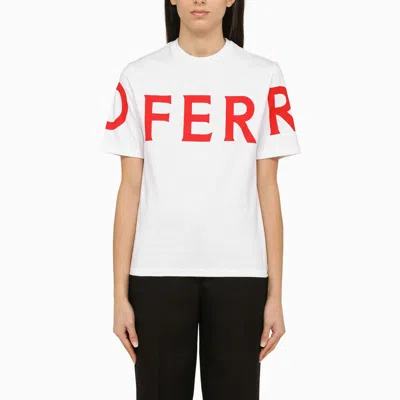 FERRAGAMO FERRAGAMO WHITE CREW-NECK T-SHIRT WITH LOGO WOMEN