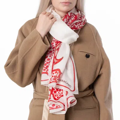 Ferragamo White Foliage Print Scarf In Beige