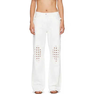 Ferragamo White Frayed Detail Jeans In 001 Mascarpone* || W