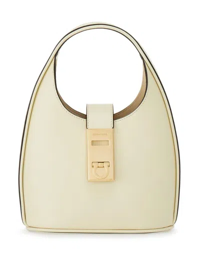 Ferragamo White Gancini Mini Hobo In Red
