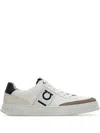 Ferragamo Alaska Leather And Suede Sneaker With Gancini Detail In White