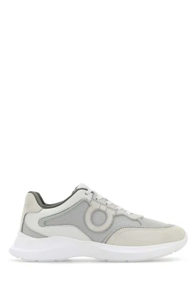 Ferragamo White Leather And Mesh Bay Man Sneakers