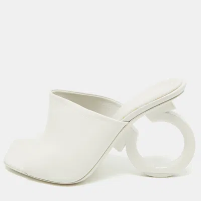 Ferragamo White Leather Astro Slide Sandals