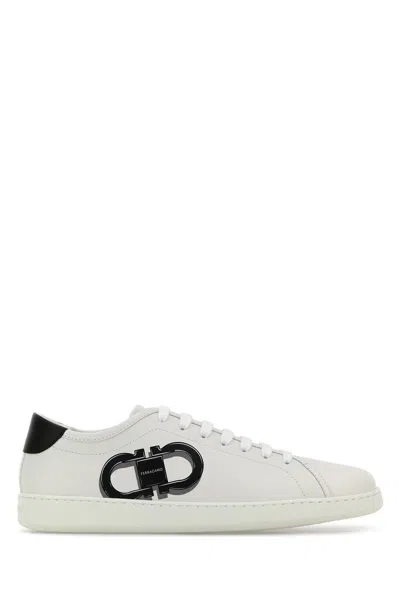 FERRAGAMO WHITE LEATHER BRANDY 1 SNEAKERS