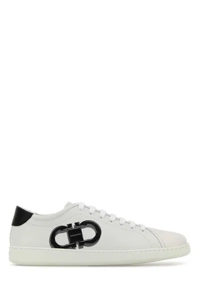 FERRAGAMO WHITE LEATHER BRANDY 1 SNEAKERS