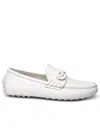 Ferragamo Stylish Round Toe Leather Loafers In White