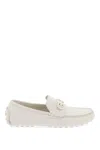 FERRAGAMO WHITE LEATHER LOAFERS WITH ICONIC GANCINI HOOK DETAIL FOR MEN