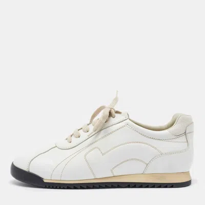 Pre-owned Ferragamo White Leather Low Top Sneakers Size 41.5