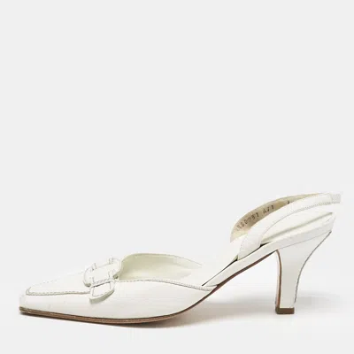 Pre-owned Ferragamo White Leather Slingback Pumps Size 38