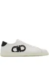 Ferragamo White Sneakers With Gancini Print On The Side And Contrasting Heel In Leather Man