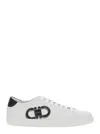 Ferragamo White Sneakers With Gancini Print On The Side And Contrasting Heel In White