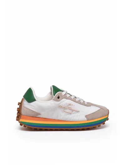 Ferragamo White Leather Sneakers In Multi