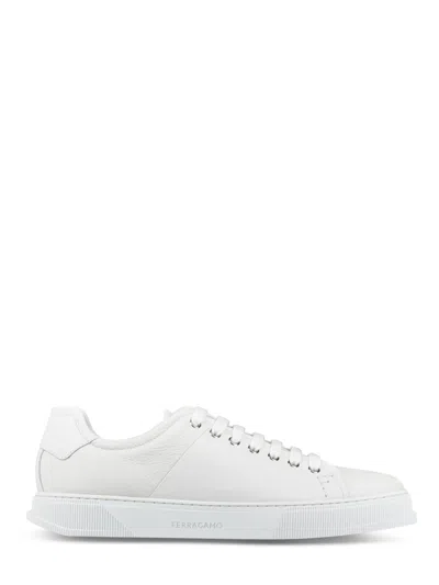 Ferragamo White Leather Sneakers With Classic Lace-up Design
