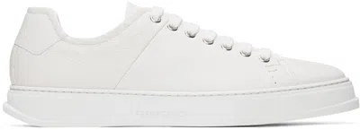 Ferragamo White Low Cut Sneakers In Bianco
