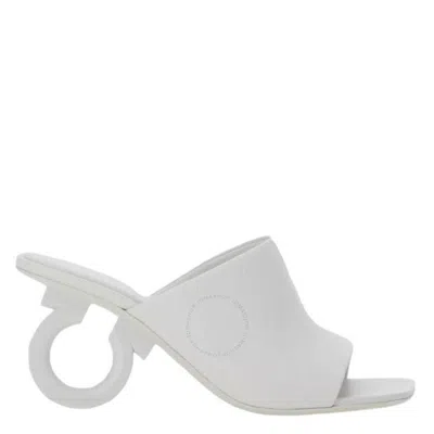 Ferragamo White Nappa Astro 70 Elinda Slide Sandals