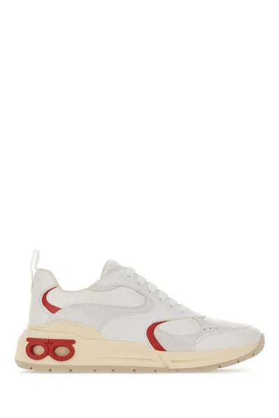 Ferragamo White Nappa Leather And Suede Cosimina Sneakers