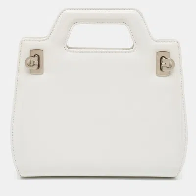 Pre-owned Ferragamo White Patent Leather Mini Wanda Gancini Tote