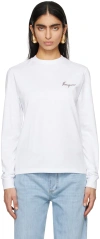 Ferragamo White Printed Long Sleeve T-shirt In 001 Persimmon